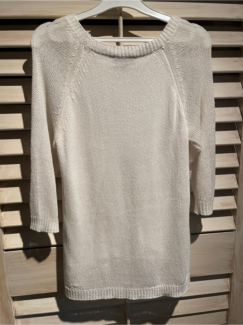 Laura -Lightweight Cream Open-Knit Lined Scoop Neck Sweater - SzS - Picture 6 of 13